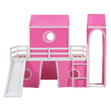 Harper & Bright Designs Kids Loft Bed with Slide and Tent, Twin Size House Loft Bed with Tower and Ladder, Wood Loft Bed Twin Playhouse Bed Frame for Boys Girls Teens, Pink Harper & Bright Designs