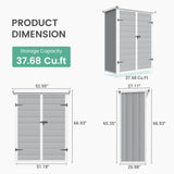 UDPATIO 38 Cu.ft Vertical Storage Shed, 4.3 ft x 5.6 ft Resin Outdoor Shed Waterproof Resin Cabinet for Garden, Backyard, Lawn, Grey UDPATIO