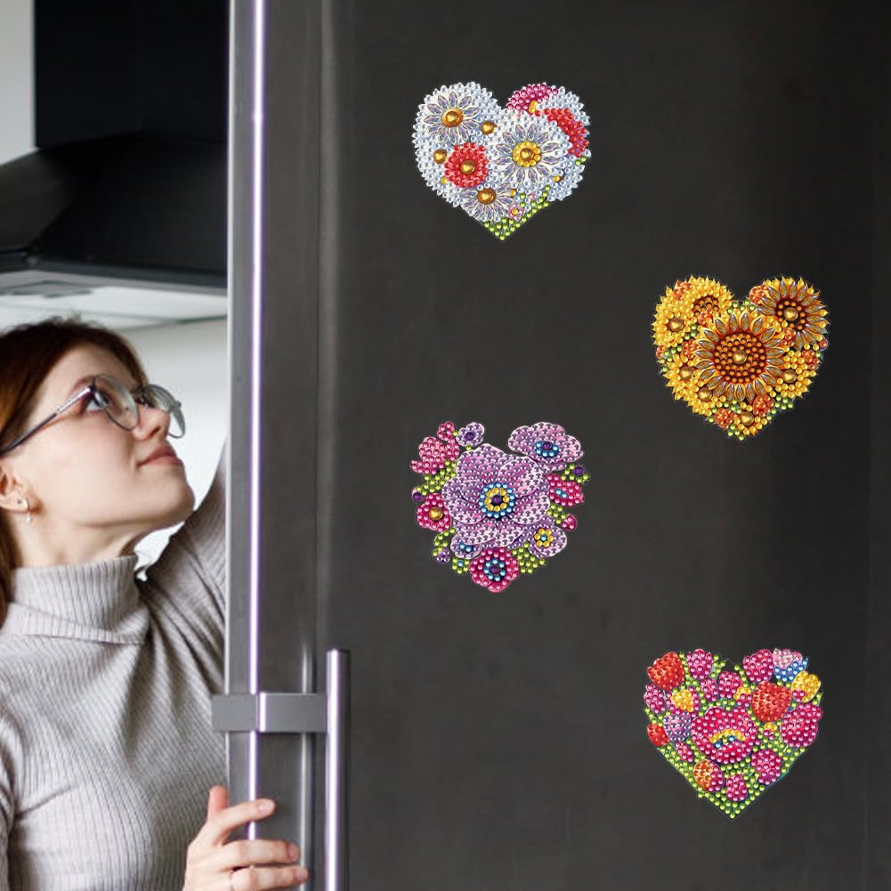 POETRYDRAW 6 Pcs Diamond Painting Magnets Special Shape Heart Flower Diamond Art Stickers Refrigerator Diamond Painting Kits for Fridge Stickers POETRYDRAW