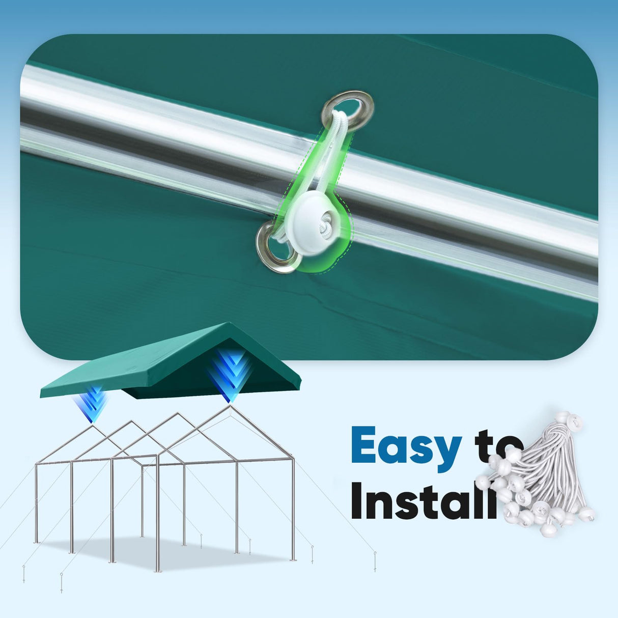 ADVANCE OUTDOOR Replacement Top Cover Tarp for 12x20 ft Carport Canopy with Ball Bungees, Green, One Roof Only ADVANCE OUTDOOR