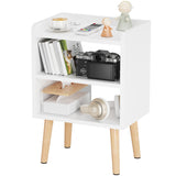 LUCKNOCK Night Stand, Modern Bedside Tables, Mid Century Nightstands with Open Storage Shelf, Wood Bedside Table, Small Night Stands for Bedroom, 3-Tier Night Table, White. LUCKNOCK