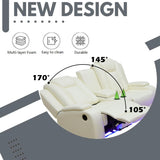 SIENWIEY Power Leather Recliner Set for Living Room, Electric Reclining Sofa and Loveseat Set with LED Lights, White Leather Sofa Set 2 Pieces with 3 Seats Sofa，Double Recliner Loveseat SIENWIEY