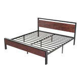 SHA CERLIN 14 Inch King Size Metal Platform Bed Frame with Rustic Wooden Headboard and Footboard SHA CERLIN