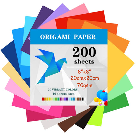 200 Sheets Origami Paper, 20x20 cm/8 Inch Origami Paper Double Sided(70gsm), 20 Colors Large Origami Paper Squares for Kids DIY School Arts Crafts Projects Children Adults KWZUVN