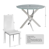 QJZLXKYT Round Dining Table Set for 4, Modern Glass Dining Room Table with Chairs, 5 Piece Kitchen Table and Chairs Set, for Living Room, Small Space (Include 4 White Chairs) QJZLXKYT