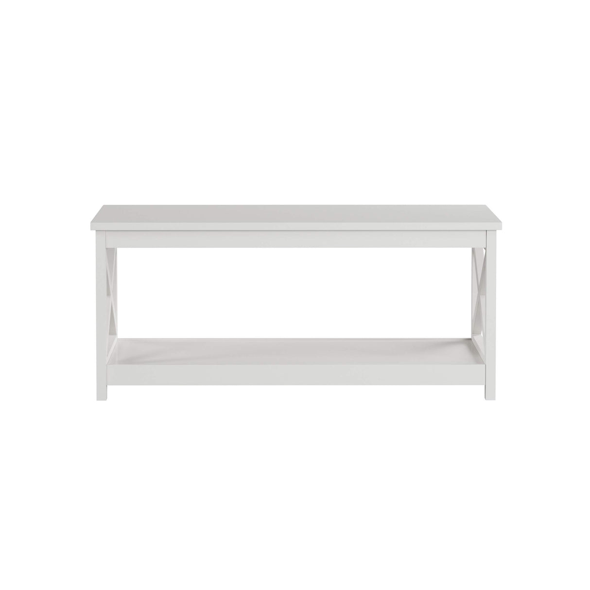 Coffee Table - 2-Tiered Wood Sofa Table - Low Profile and X-Leg Design Living Room Furniture for Storage, Display, or TV Stand by Lavish Home (White) Lavish Home