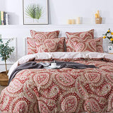 FADFAY Paisley Duvet Cover Set 100% Cotton Ultra Soft Red and Beige Reversible Paisley Bedding Set with Hidden Zipper Closure 3 Pieces, 1Duvet Cover & 2Pillowcases, King/California King Size FADFAY