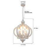 Antique White Farmhouse Chandelier Rustic Wood Pendant Light, 5 Lights 17 Inch French Country Chandelier Cottage Orb Chandeliers Hanging for Dining Room Kitchen Island Bedroom Foyer Cunfash