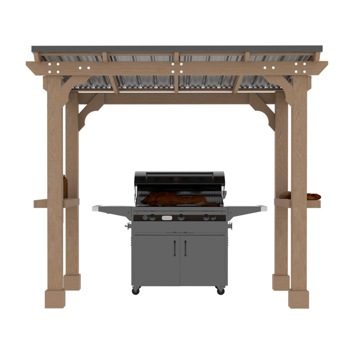 MUPATER 8' x 5' Wooden Grill Gazebo with sloping Metal roof, 2 full Size Grills, BBQ Canopy for Outdoor Patio, Lawn, Garden, Backyard MUPATER