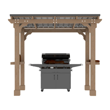 MUPATER 8' x 5' Wooden Grill Gazebo with sloping Metal roof, 2 full Size Grills, BBQ Canopy for Outdoor Patio, Lawn, Garden, Backyard MUPATER