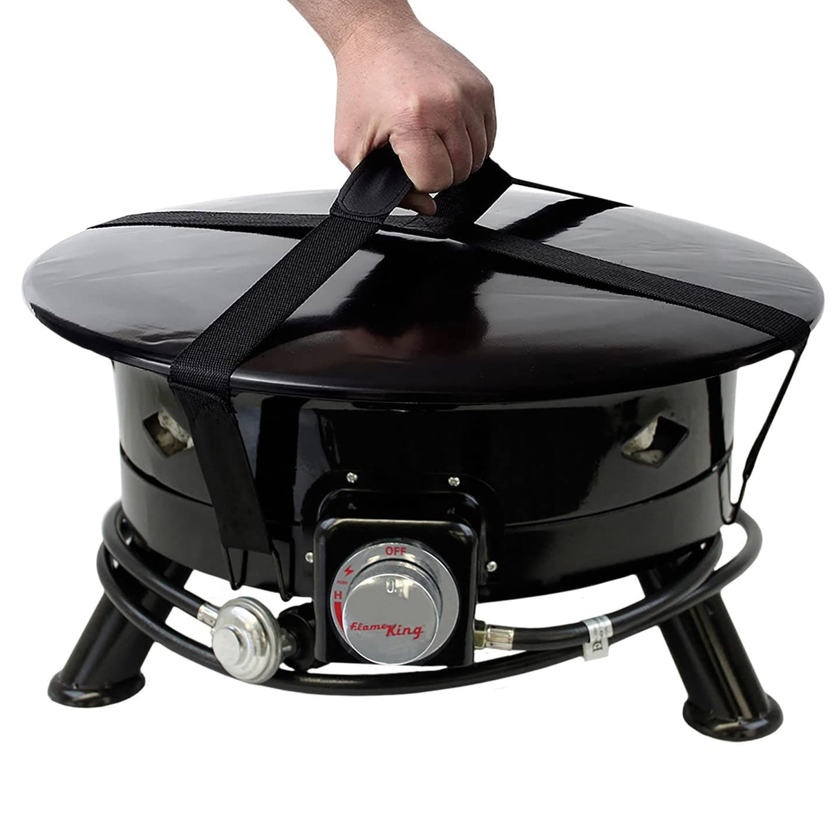 Flame King Smokeless Propane Fire Pit, 24-inch Portable Firebowl, 58K BTU with Self Igniter, Cover, & Carry Straps for RV, Camping, & Outdoor Living Flame King