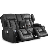 SAMERY 65.5" RV Loveseat Recliner Double Recliner RV Sofa & Console | Wall Hugger Loveseat Reclining RV | RV Theater Seats | RV Couch | RV Home Theater Seating Furniture (Faux Leather Black) SAMERY