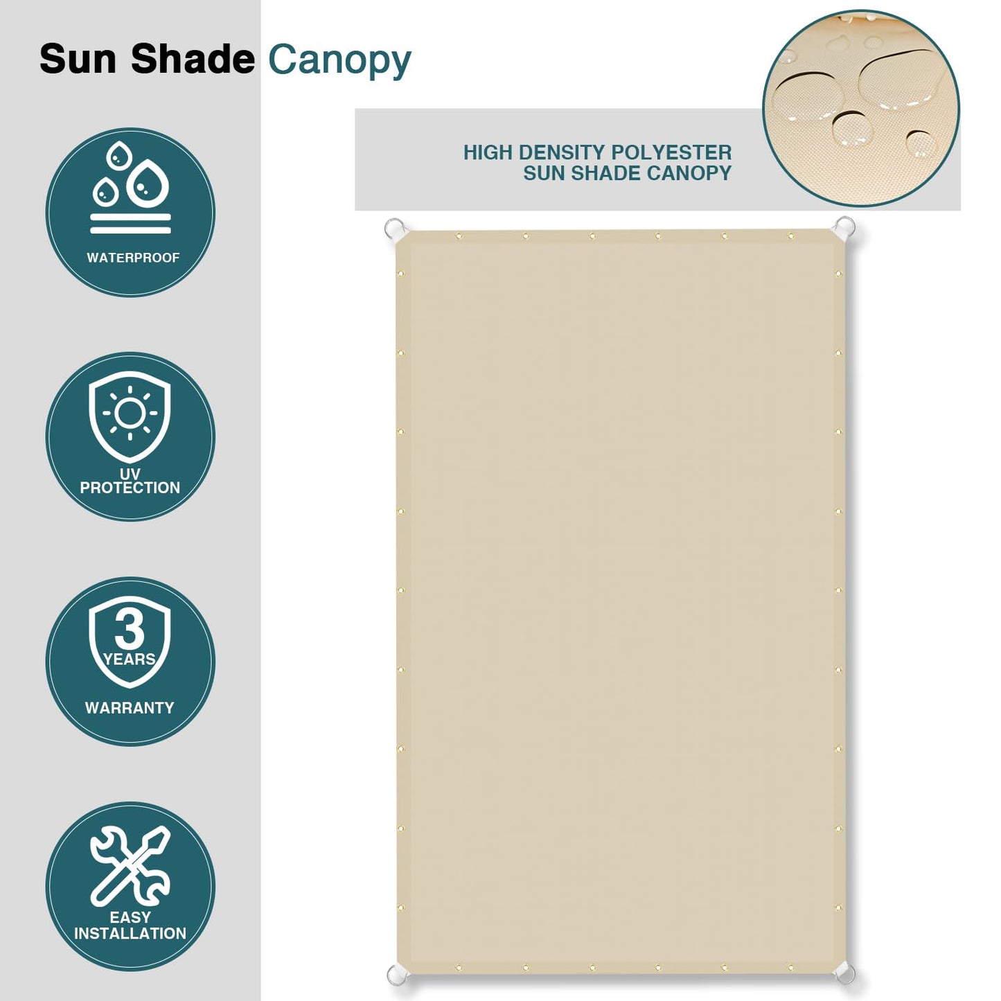 ECOOPTS 8' x 18' Waterproof Sun Shade Sail Rectangle Straight Edge Canopy Cover with Grommet UV Blockage for Outdoor Patio Pergola Backyard Garden (Beige)