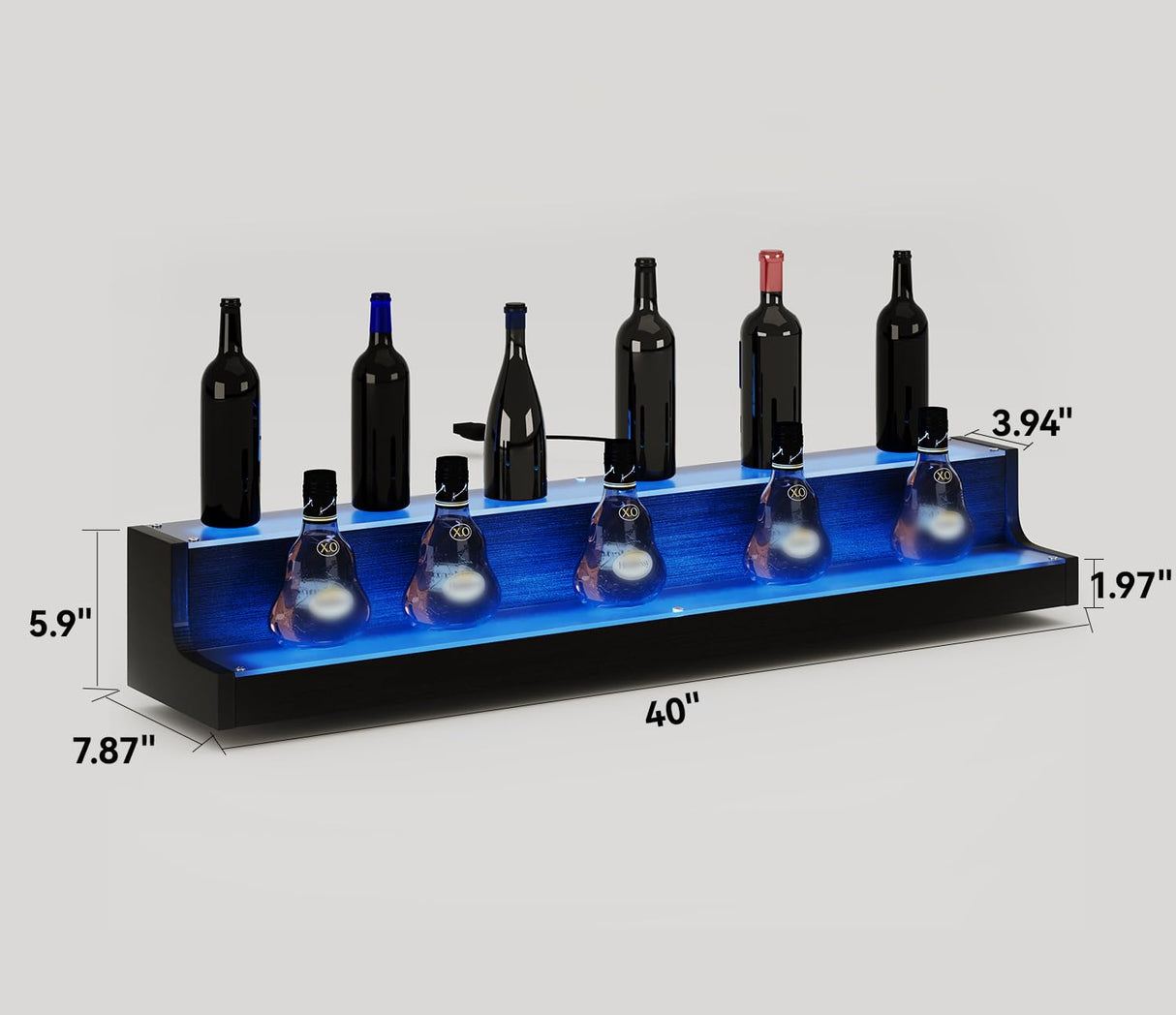 WODRAWER LED Lighted Liquor Bottle Display, 40 Inch 2 Tier Acrylic Bottle Display Rack, Wine Rack Multi-Color Lighting Modes for Home Bar, Party WODRAWER