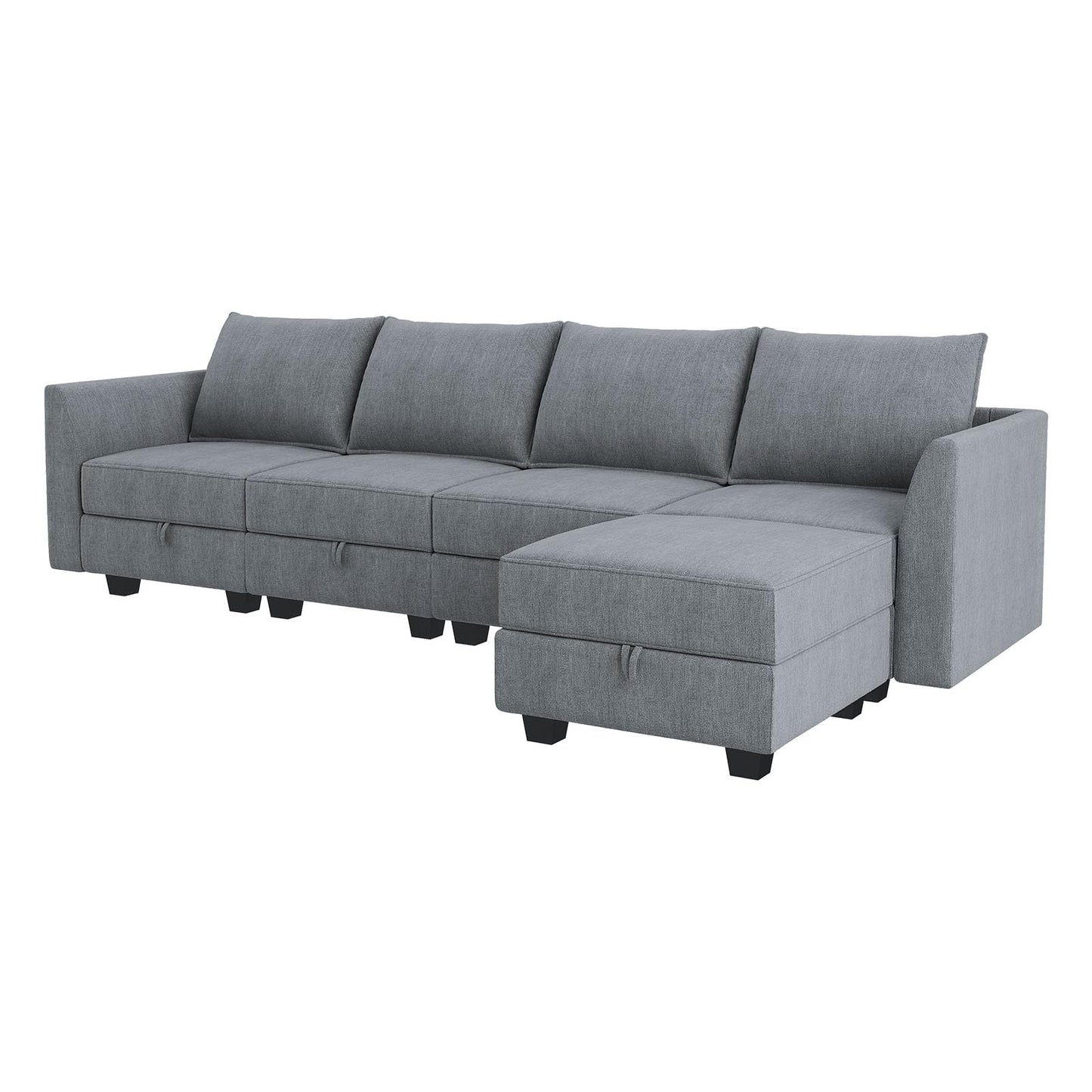 HONBAY Modular Sectional Couch with Reversible Chaise L-Shape Sofa 4-Seat Corner Couch Modular Sofa with Storage Seat, Bluish Grey