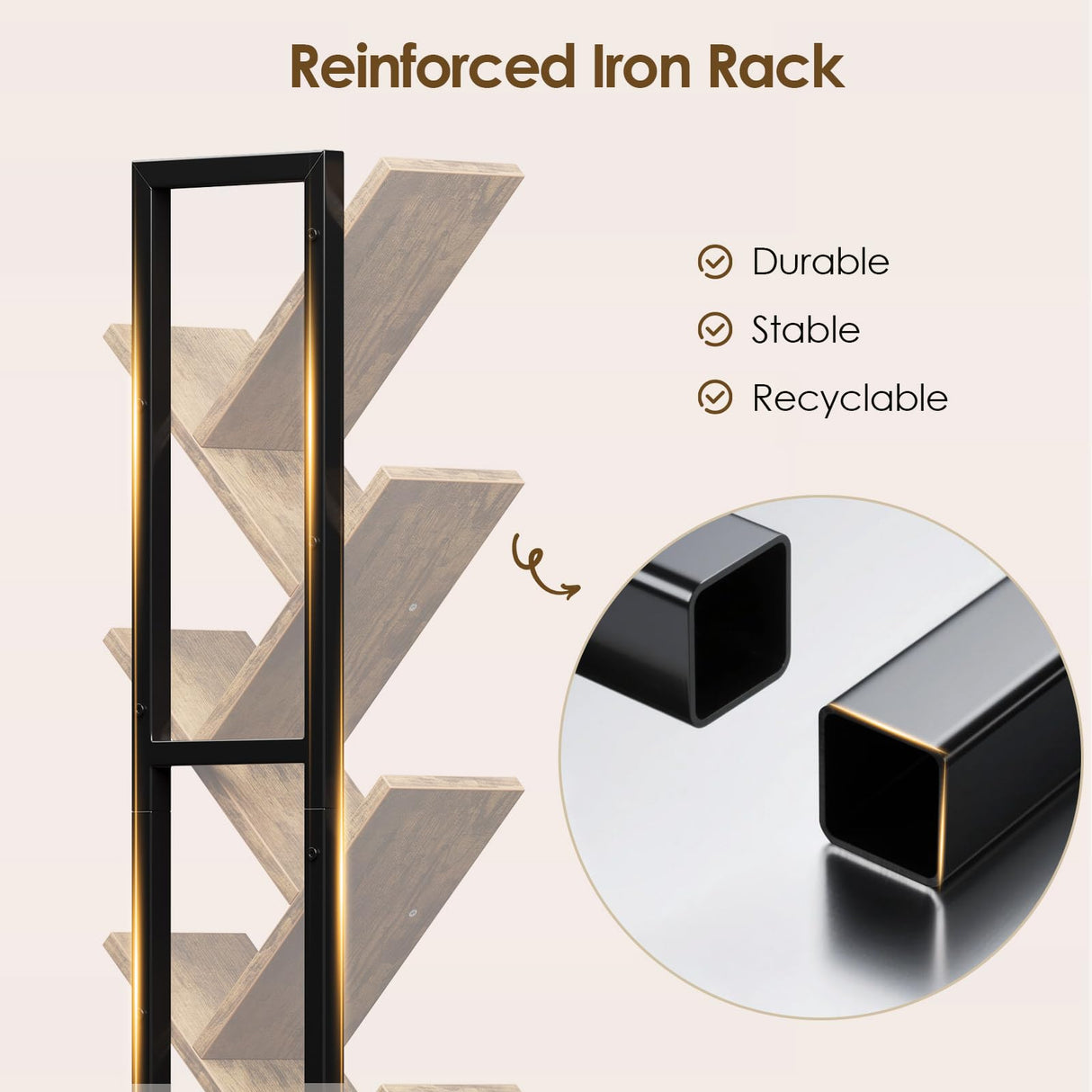 iabifo 49" Rotating Tree Bookshelf, 7 Tier Double Sided Shelf, Wood Corner Bookshelf with Wheels, 360 Display Spinning Bookcase Storage Rack, Ideal for Small Rooms, Easy Assembly, Rustic Brown iabifo