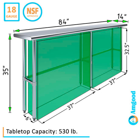 AmGood Stainless Steel Work Table Open Base | Metal Work Bench (Stainless Steel Table Open Base, 84" Long x 14" Deep) AmGood