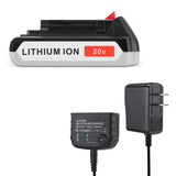 3.0 Replacement Battery wtih Charger Compatible for Black and Decker 20V Battery & Charger 20 Volt MAX Lithium Ion LBXR20 LB20 LBXR2020-OPE LBXR20B-2 LB2X4020-2 LORDONE