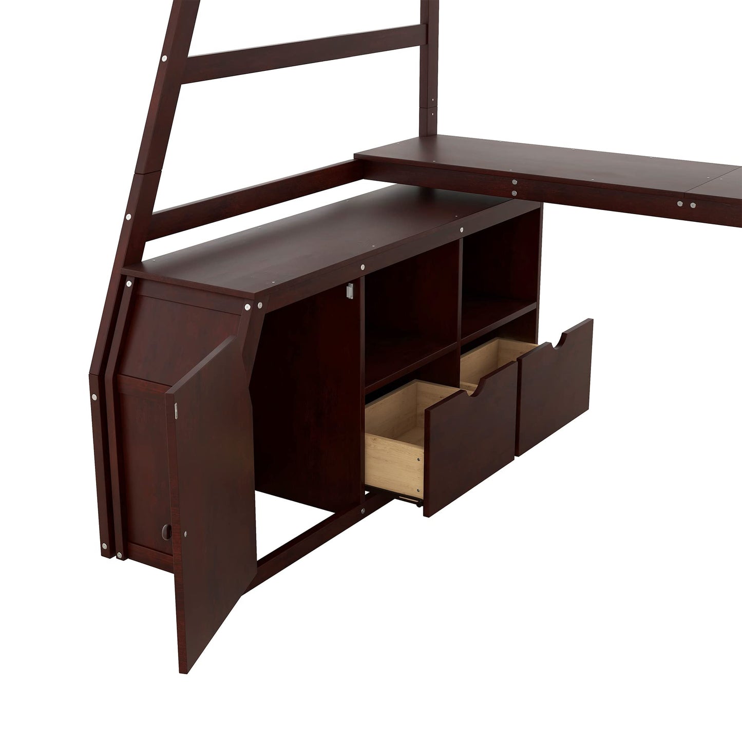 Twin Loft Bed with Stairs and Desk by Harper & Bright Designs - Solid Wood Frame with 7 Drawers & 2 Shelves in Espresso