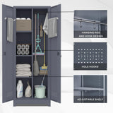 LUCYPAL 65" H Metal Garage Storage Cabinet with Shelves and Lock,Broom Closet Storage Cabinet with Hanging Rods for Mops,Garage Tool Cabinets for Utility Room,Laundry Room,Grey LUCYPAL