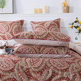 FADFAY Paisley Duvet Cover Set 100% Cotton Ultra Soft Red and Beige Reversible Paisley Bedding Set with Hidden Zipper Closure 3 Pieces, 1Duvet Cover & 2Pillowcases, King/California King Size FADFAY