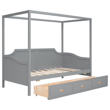 Harper & Bright Designs Twin Canopy Bed with Storage Drawers, Twin Daybed Wood Frame, Modern 4 Poster Platform Bed for Kids, Teens, Adults, No Box Spring Needed (Twin Size, Gray)