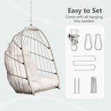 Hanging Egg Chair Without Stand, HDPE Rattan Foldable Swing Chair with Aluminum Frame & UV Resistant Cushion, Hammock Egg Basket for Indoor Outdoor Bedroom Garden, 350Lbs Capacity (Cream White) DAIJIA CHINA