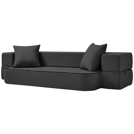 SUYOLS 2-in-1 Convertible Couch Bed with 2 Pillows - Folding Floor Couch & Sleeping Mattress - Washable Cover & Memory Foam Sleeper for Living Room/Guest Room/Home Office/Van Trip, Twin XL, Dark Grey SUYOLS
