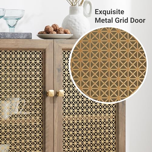 EDYO LIVING 31" Rustic Sideboard Buffet Cabinet with Metal Grid Decorated, Wood Accent Storage Credenza Cabinet, Console Table for Living Room, Hallway, Dining Room, Kitchen, Rustic Oak - WoodArtSupply