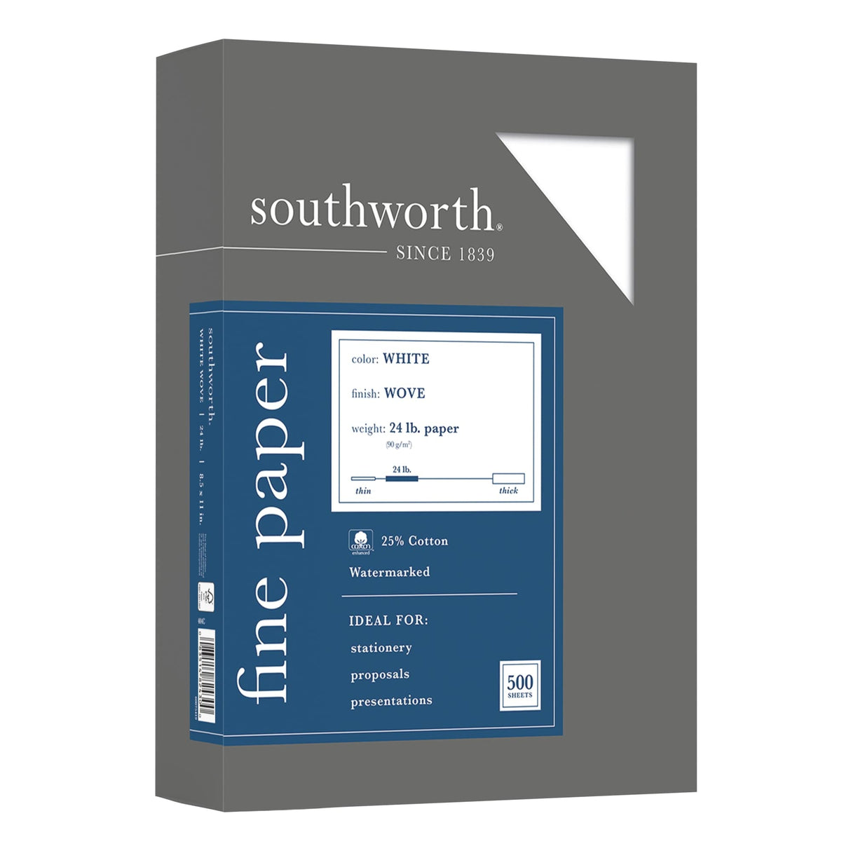 Southworth® 25% Cotton Business Paper, 8 1/2" x 11", 24 Lb, White, Box Of 500 Southworth