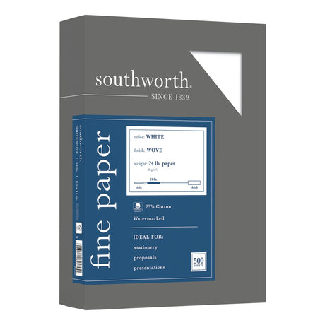 Southworth® 25% Cotton Business Paper, 8 1/2" x 11", 24 Lb, White, Box Of 500 Southworth
