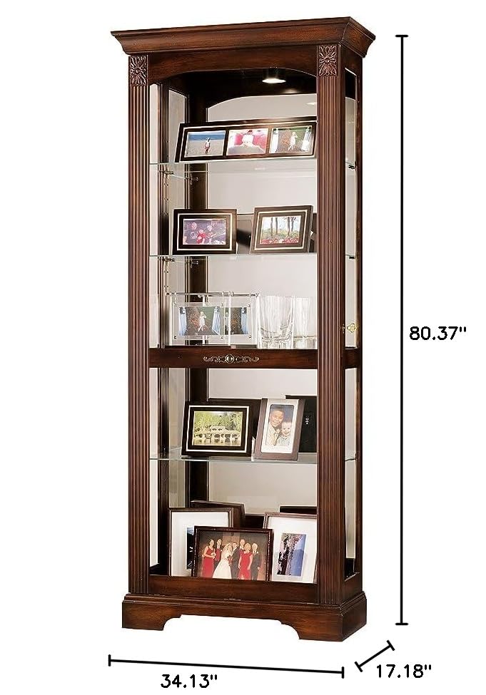 Howard Miller Chalfie Curio Cabinet, Portable Storage Cabinet for Collectibles Living Room & Office - Sliding Door with Lockable Glass Shelves & Wood Finish Adjustable Floor Levelers