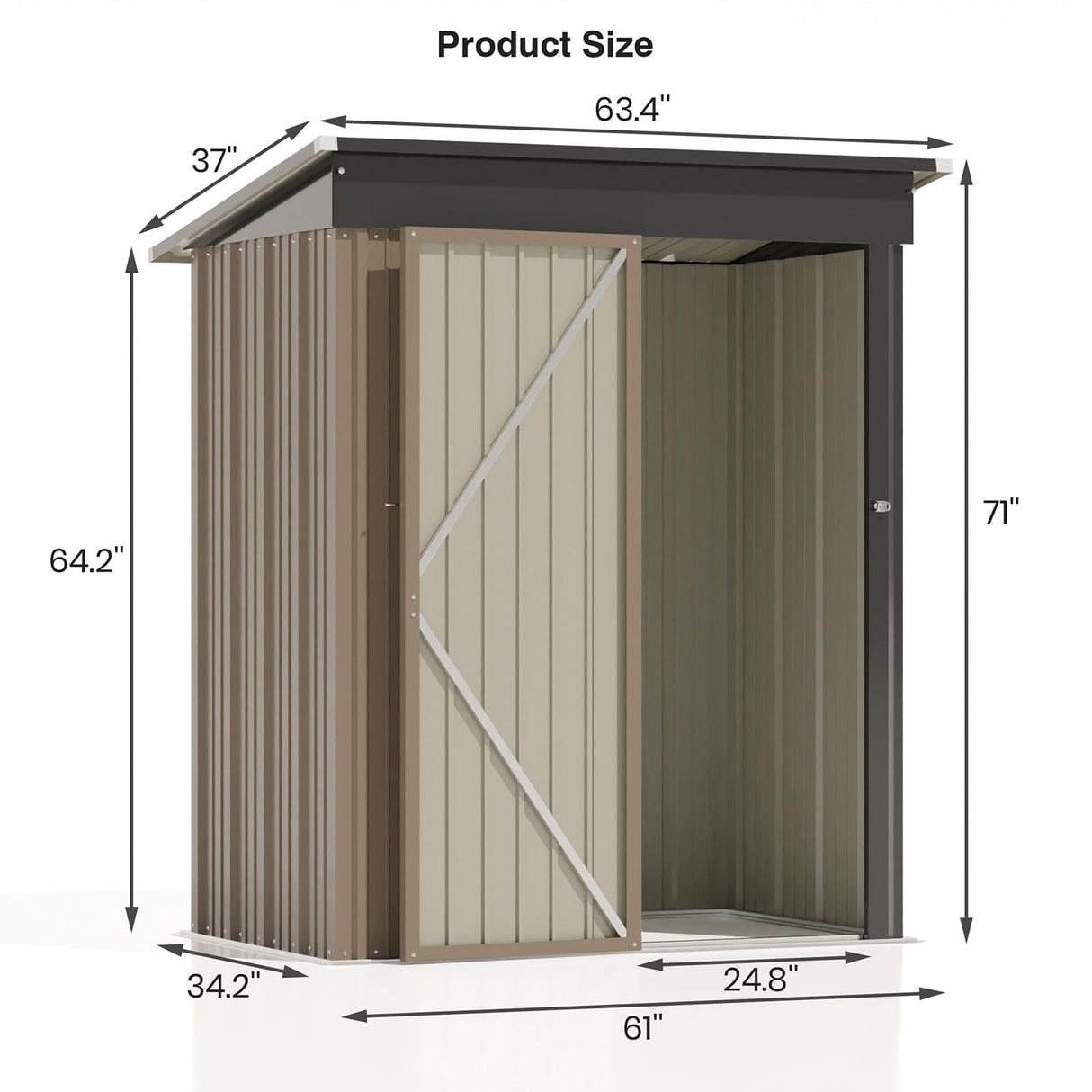 Patiolife 5x3 FT Outdoor Storage Shed, Small Tool Metal Shed with Lockable Door & Sloping Roof, Garden Shed for Backyard Patio Lawn, Brown Patiowell