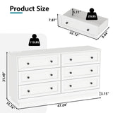 Loomie 6 Drawer Dresser, Modern Drawer Chests with Power Outlet and Led Light, Wide Chest of Drawers for Storage and Organization, White Dresser for Bedroom, Living Room, Closets, Entryway Loomie