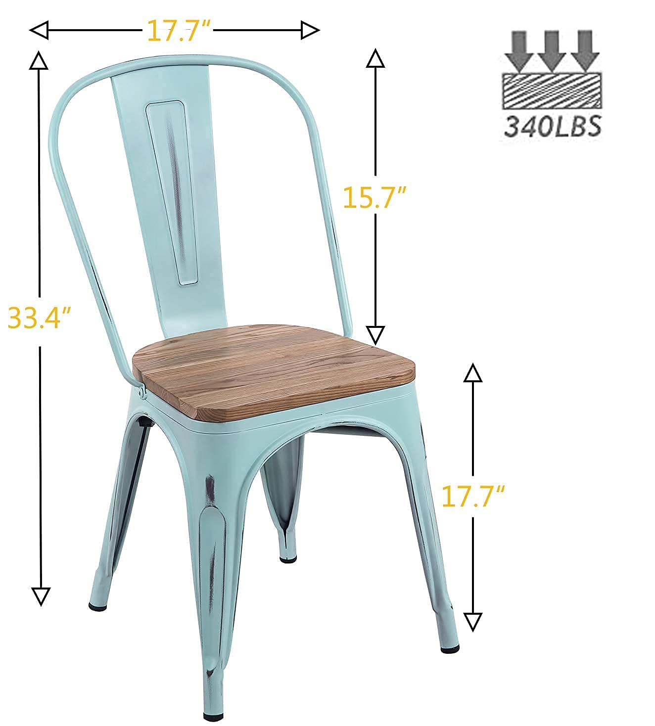 YOUNIKE Metal Chairs with Wooden Seat Modern Industrial Distressed Indoor Outdoor Metal Kitchen Dining Room Chairs Set of 4 (Dream Blue)… - WoodArtSupply