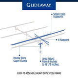 Glideaway X-Support Bed Frame Support System, GS-3 XS Model - 3 Cross Rails and 3 Legs - Strong Center Support Base for Full, Queen and King Mattress, Box Springs, and Bed Foundations Glideaway