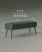 VASAGLE EKHO Collection - Bench for Entryway Bedroom, Synthetic Leather with Stitching, Ottoman Bench with Steel Legs, Living Dining Room, Mid-Century Modern, Loads 660 lb, Forest Green ULOM076C01 VASAGLE