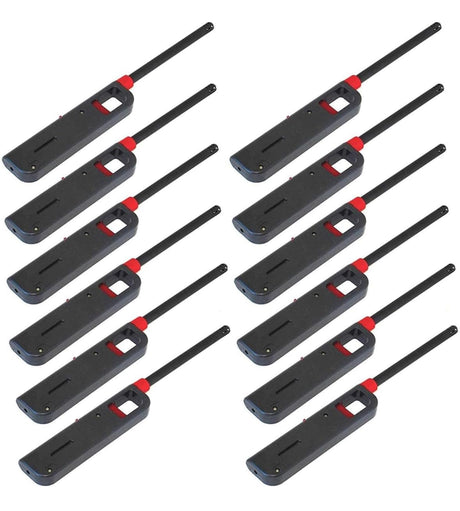 12 Pack - Fuel Included BBQ Grill Long Lighter - Refillable Butane Gas Candle Fireplace Kitchen Stove Wind Resistant, Red 3QUZ