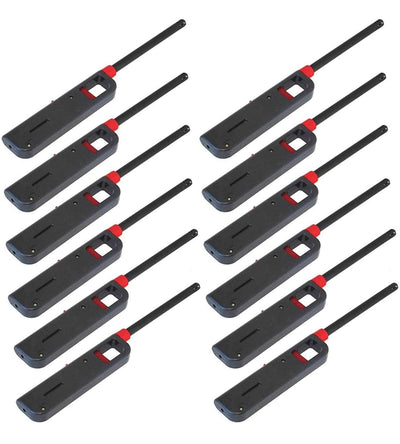 12 Pack - Fuel Included BBQ Grill Long Lighter - Refillable Butane Gas Candle Fireplace Kitchen Stove Wind Resistant, Red