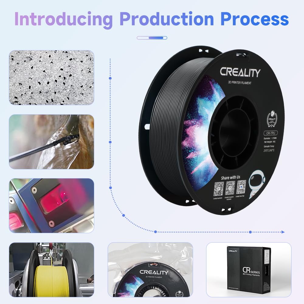 Creality TPU Filament Black, Flexible 3D Printer Filament 1.75mm for Airless Basketball, 95A Shore Hardness Good Layer Bonding Performance Dimensional Accuracy +/- 0.03 mm for Most FDM 3D Printers,1kg Creality