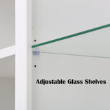 LUMISOL 78.75” Tall Bookcase with Doors, 5 Tier Large Bookshelf with Cabinet, Freestanding Display Cabinet with Glass Shelves for Home, Office, White LUMISOL