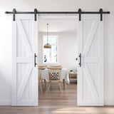 EaseLife 42in x 84in (Double 21in×84in Door) Barn Door with 7FT Sliding Door Hardware & Handle Included,DIY Assemblely,Easy Install,Water-Proof,Apply to Interior Exterior Rooms,K-Frame,White EaseLife