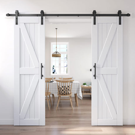 EaseLife 42in x 84in (Double 21in×84in Door) Barn Door with 7FT Sliding Door Hardware & Handle Included,DIY Assemblely,Easy Install,Water-Proof,Apply to Interior Exterior Rooms,K-Frame,White EaseLife