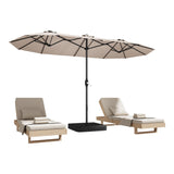 DomeShade 15ft Patio Umbrella with Base,Large Outdoor Double-Sided Rectangle Umbrella with Crank Handle, Market Umbrella for Poolside Garden Deck Backyard Beach Pools, Beige DomeShade