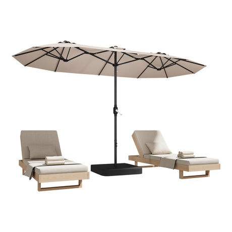 DomeShade 15ft Patio Umbrella with Base,Large Outdoor Double-Sided Rectangle Umbrella with Crank Handle, Market Umbrella for Poolside Garden Deck Backyard Beach Pools, Beige DomeShade