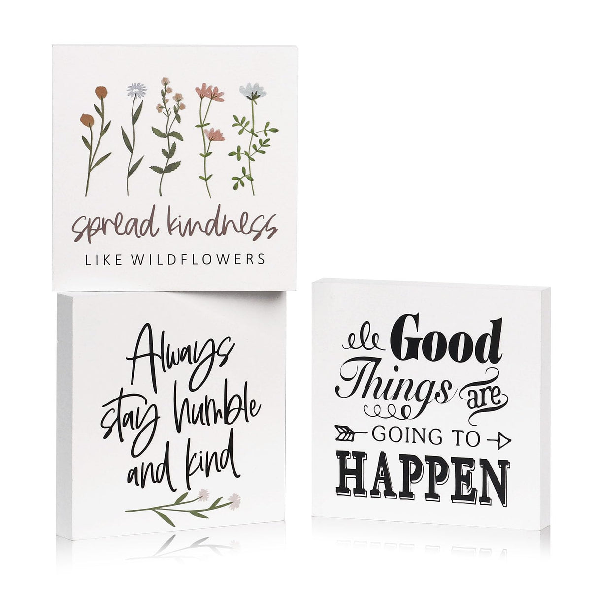 Decor unlimited Farmhouse Decor, 3 Pcs 5x5 Inches Office Home Sayings Wooden Block Signs - Funny Quotes for Tiered Tray Wood Signs Decor - Wooden Block Signs Set Table Centerpiece Decorations for Home Office Shelf Desk Decor unlimited