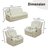 GEBADOL Leather Power Recliner Set with LED, 3-Piece Recliner Sofa and Loveseat Chair with Storage Console/Charging Port, Modern Reclining Furniture for Living Room (Cream-White, Sofa+2 Chairs) GEBADOL