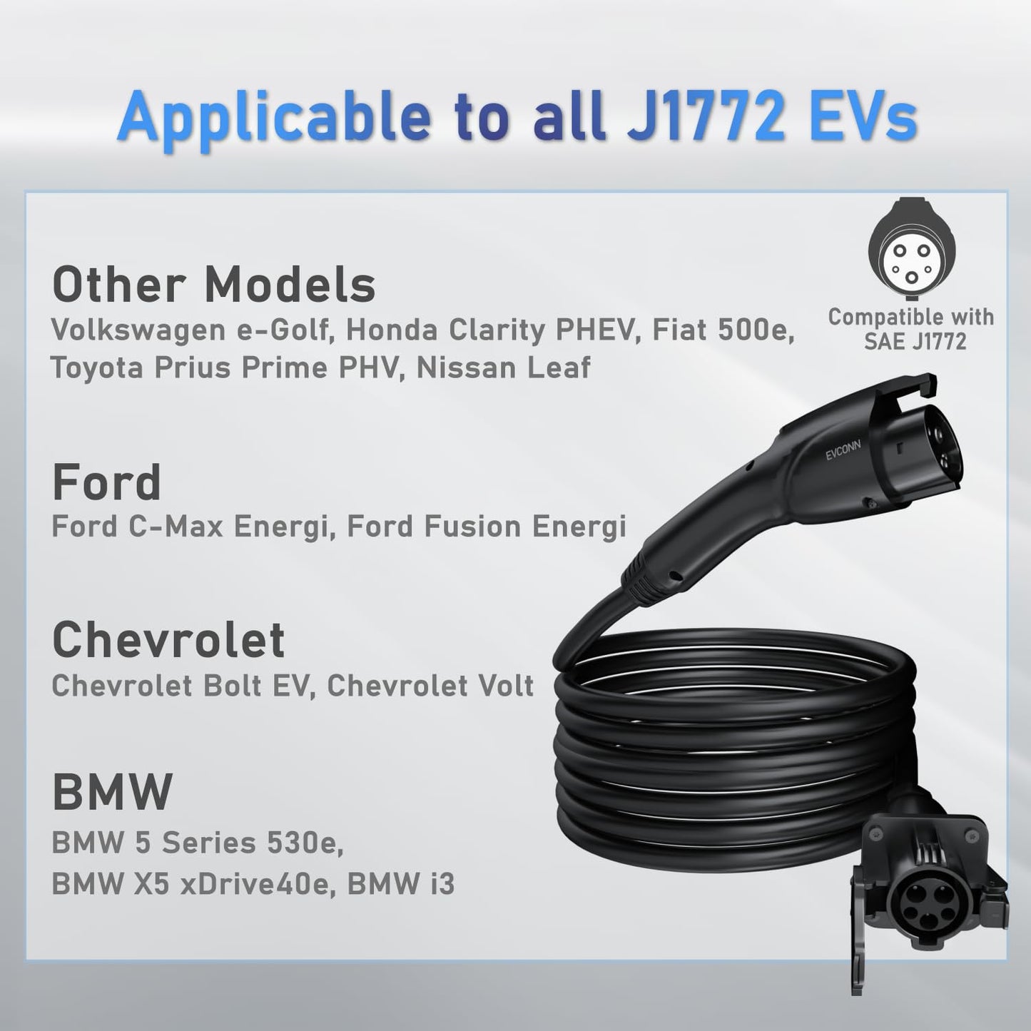 EVCONN J1772 Extension Cable, 20ft 40A 110V-240V EV Charger Extension Cable Compatible with All J1772 EV Chargers for Level 1/2 Stations with Carrying Bag - WoodArtSupply