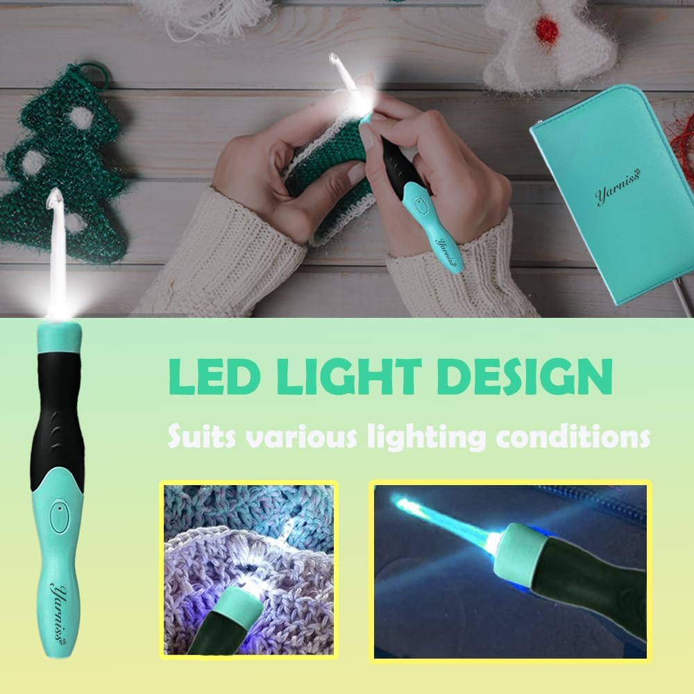 Yarniss Lighted Crochet Hooks Set 2.5mm~14.0mm, 17 Sizes Light Up Crochet Hooks with Case Yarniss