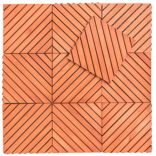 VIFAH V182 Interlocking FSC Eucalyptus Deck Tile 12-Slat Diagonal Design - WoodArtSupply